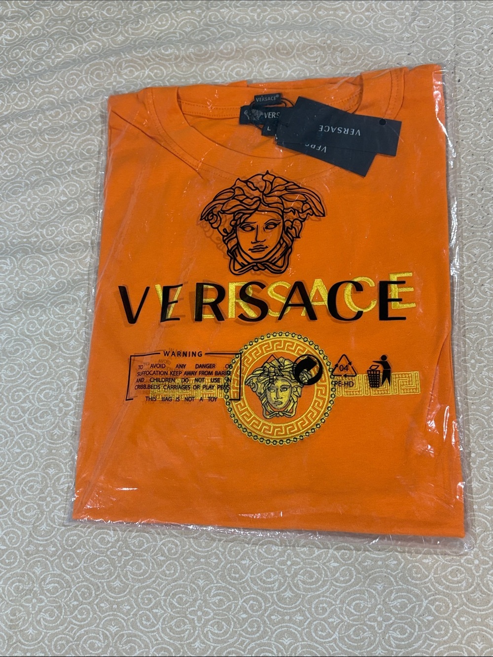 Versace Orange Medusa Logo Short Sleeve Tee